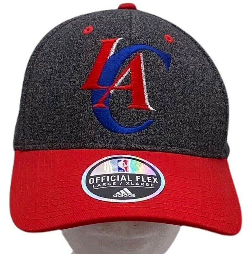 didas NBA Los Angeles Clippers Flex Fit Hat Cap Charcoal Gray Red Large X-Large